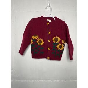 Vintage BT KIDS Sunflower Cardigan Burgundy Red Size 2T